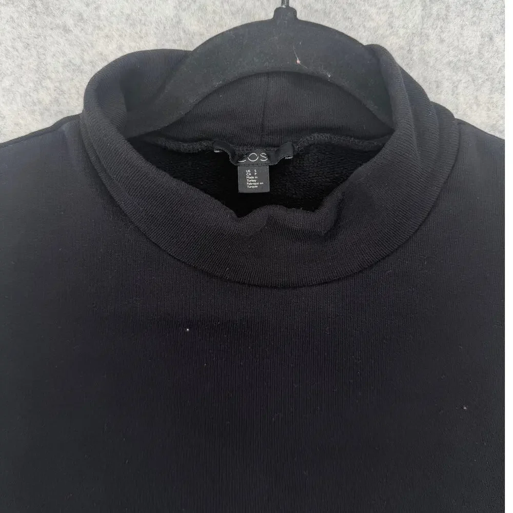 COS Layered Soft Cotton Silk Black Mock Neck Sweatshirt Women's Size SMALL